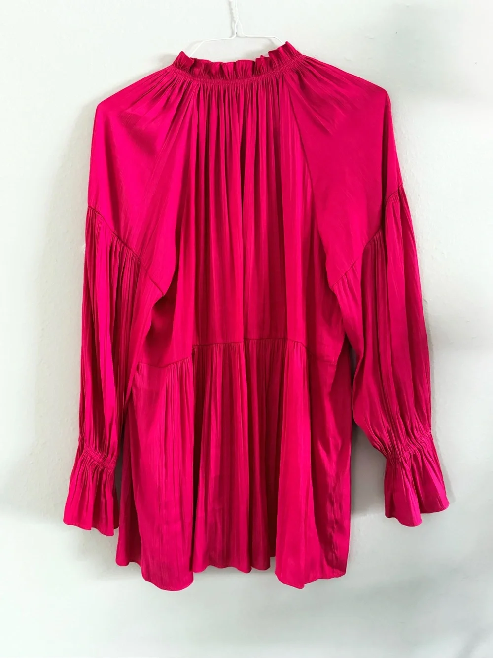 Anthropologie Vibrant Fuchsia Pleated V-Neck Tunic